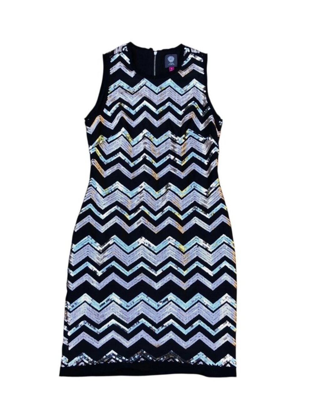 VINCE CAMUTO Sequins Shiny Dress Women's 8 Pencil Black Silver Sleeveless
